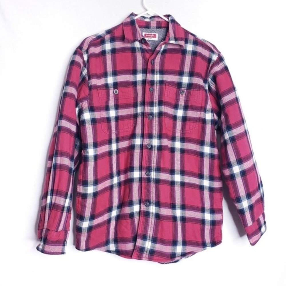 Wrangler Red Plaid Flannel Button Down Shacket Shirt Jacket Men's Size Small